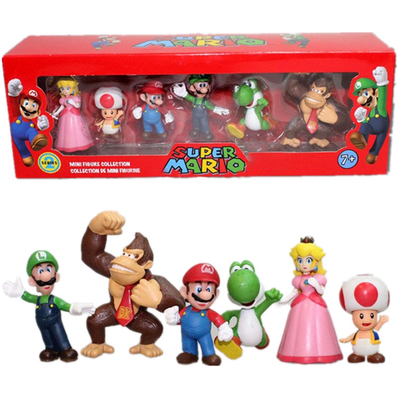6pcs/set Patung Jepang Game Super Mario Set Luigi Donkey Mario Bros Model Boneka Collections Brinquedos Hadiah Ulang Tahun