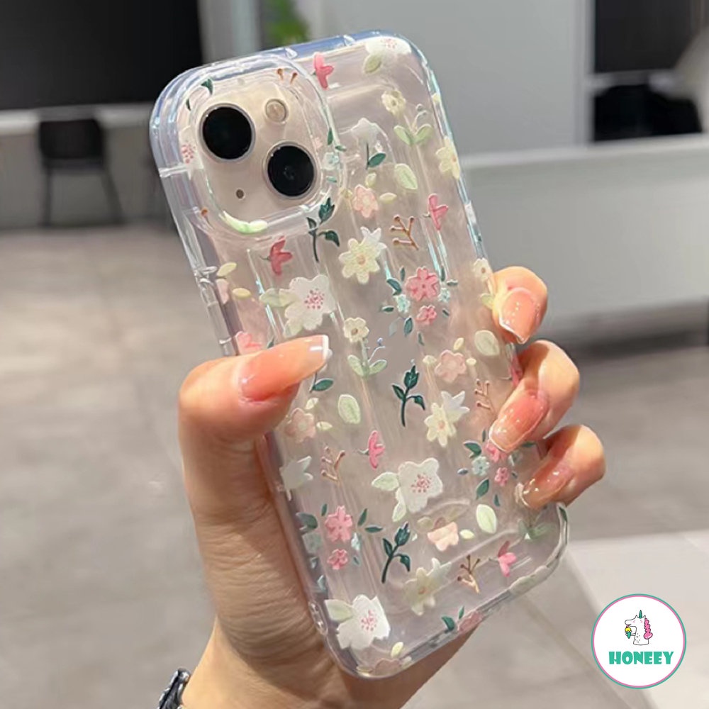 Untuk iPhone 14 Pro Max Flowers Case iPhone11 12 14 13 Pro Max Bantal Udara Shockproof Lembut Bumper Ponsel Case Cover