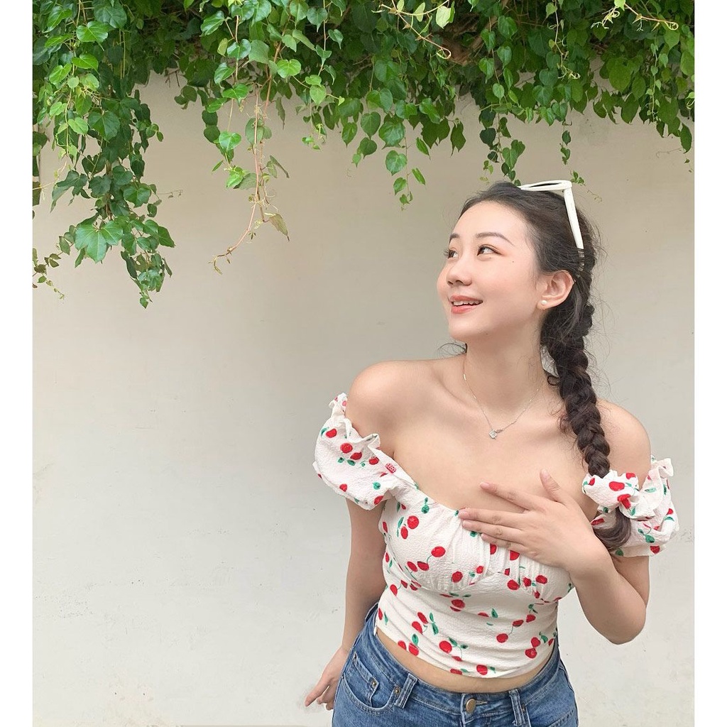 Red Sedikit gemuk MM murni keinginan angin engah lengan bunga one-shoulder top plus ukuran pakaian wanita penutup musim panas perut tipis tali kemeja kecil