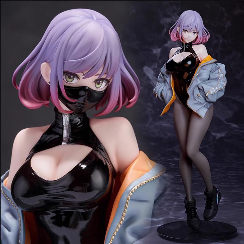 Gambar Anime Baru Desain Astrum Luna Topeng Gadis Kepala Ganda Patung Berdiri 25 cm PVC Action Figure Model Ornamen Desktop