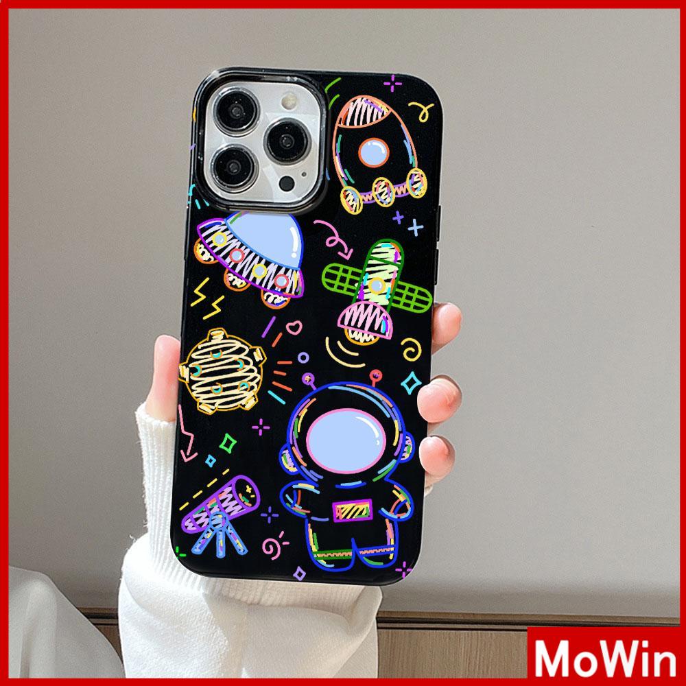 For iPhone 14 Pro Max iPhone Case Black Glossy TPU Soft Case Shockproof Protection Camera Cute Lines Astronaut Compatible with iPhone 13 Pro max 12 Pro Max 11 xr xs max 7Plus