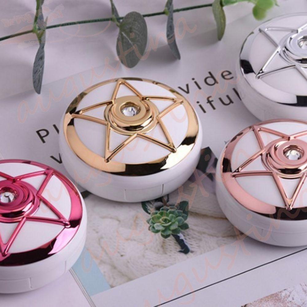 Lensa Agustina Kotak Sambung Ganda Dengan Cermin Berlian Imitasi High Quality Lens Nursing Tool Pentagram Travel Accessaries Contact Lens Holder