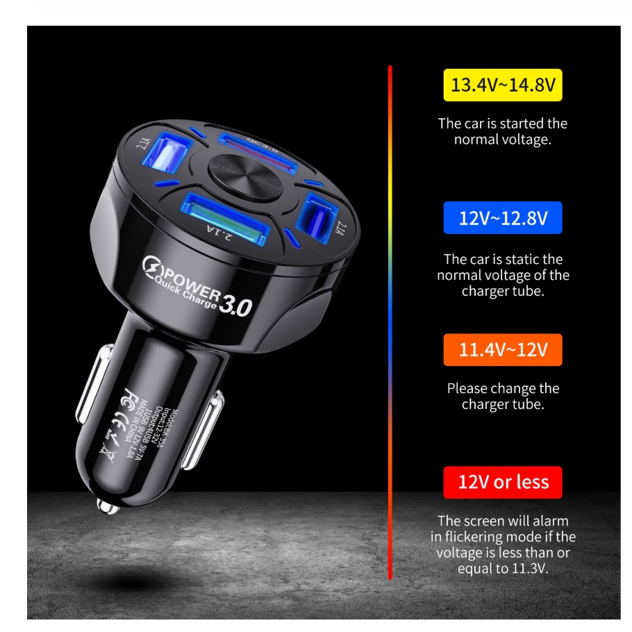 CAR CHARGER FLECO F-90 QUALCOMM 3.0 FAST CHARGING WITH 4 PORT USB BATOK SAVER MOBIL