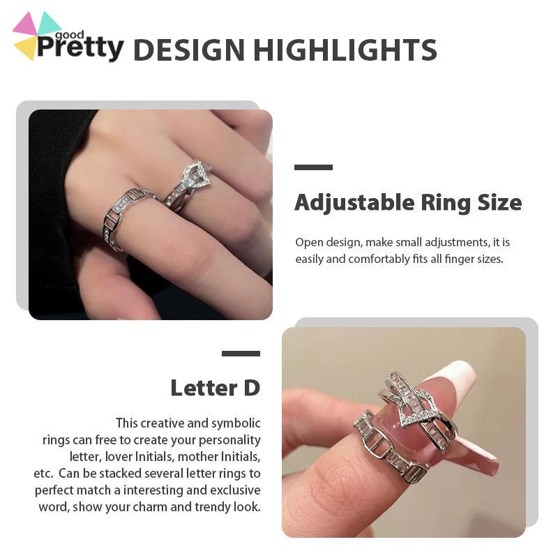 Cincin Huruf D Desain Wanita Kepribadian Mode Cahaya Mewah Terbuka - PD