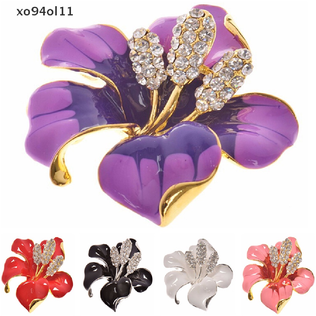 Xo Wanita Fashion Pesona Enamel Bros Berlian Imitasi Kristal Lily Bunga Bros Pin OL