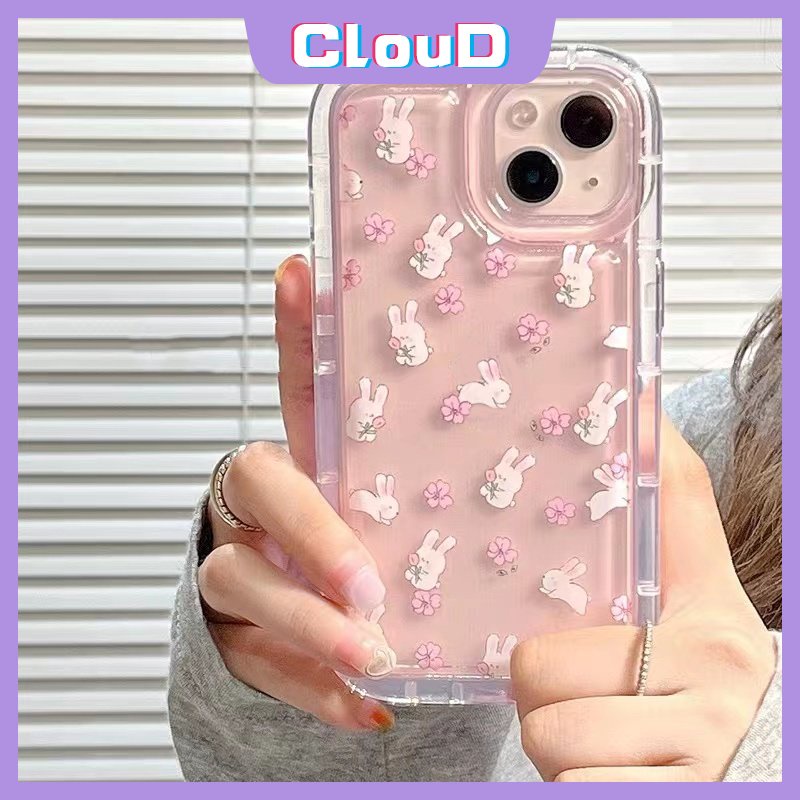 Casing Bening Airbag Shockproof Oppo A95 A77 A17 A57 A55 A1K A53 A5s A15 A16s A77s A12 A3s A17K A52 A12E A7 A16E A5 A74 A54 A16 A9 A16K A92 A31 Kartun Kelinci Lucu Bunga Soft Cover