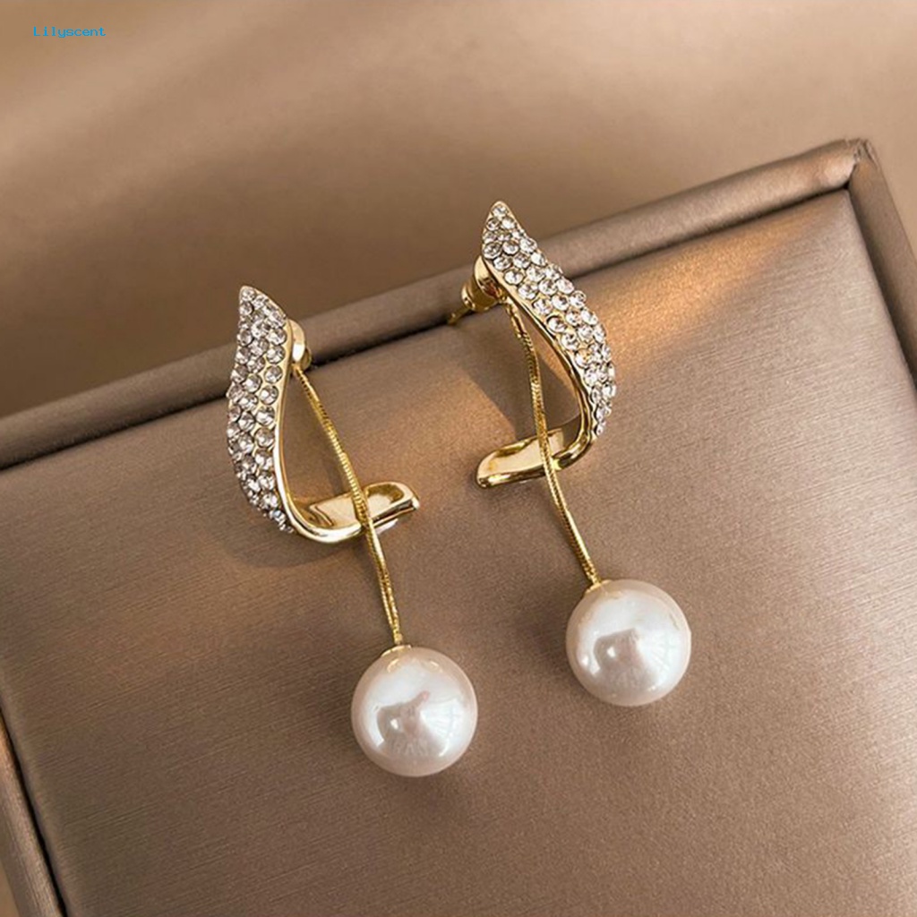 Lilyscent 1pasang Anting Menjuntai Mulia Fashion Perhiasan Glossy Faux Pearl Stud Earrings Dainty