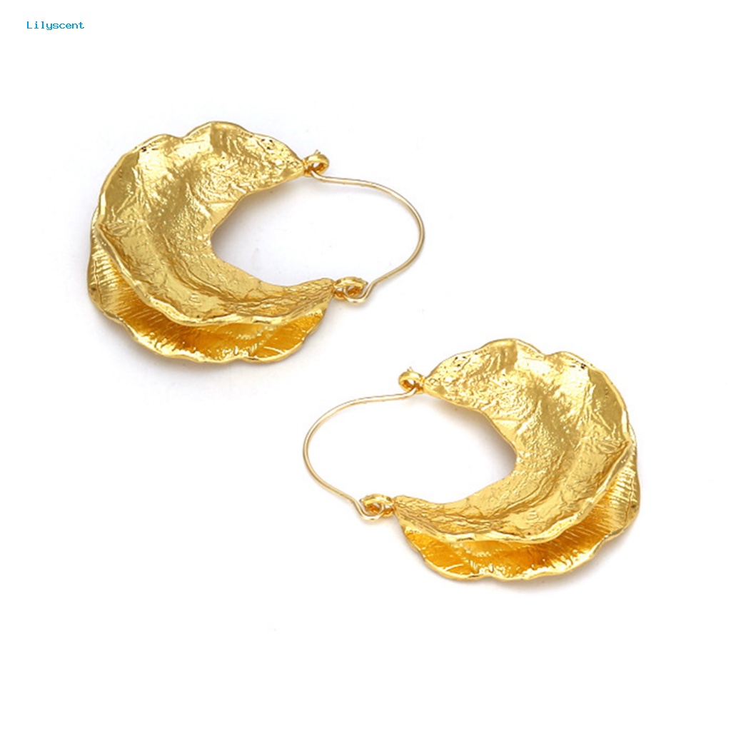 Lilyscent 1pasang Anting Wanita Vintage Perhiasan Aksesoris Bertekstur Golden Statement Earrings Retro