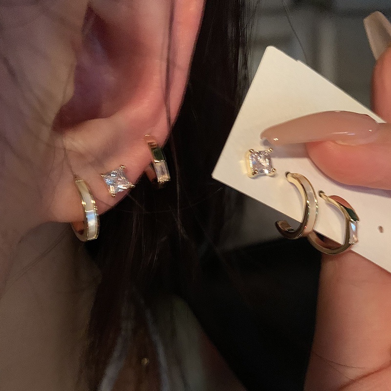 4/6pasang/set Set Anting Tusuk Fashion Zircon Alloy Geometris Untuk Wanita