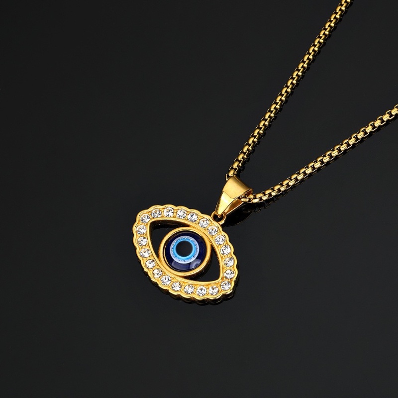 [Z H Perhiasan] Vintage 18 K Emas Beruntung Mata Setan Liontin Fashion Pria Anti Karat Berlian Kalung Liontin Hip Hop Pesta Baja Titanium Perhiasan Aksesoris Grosir