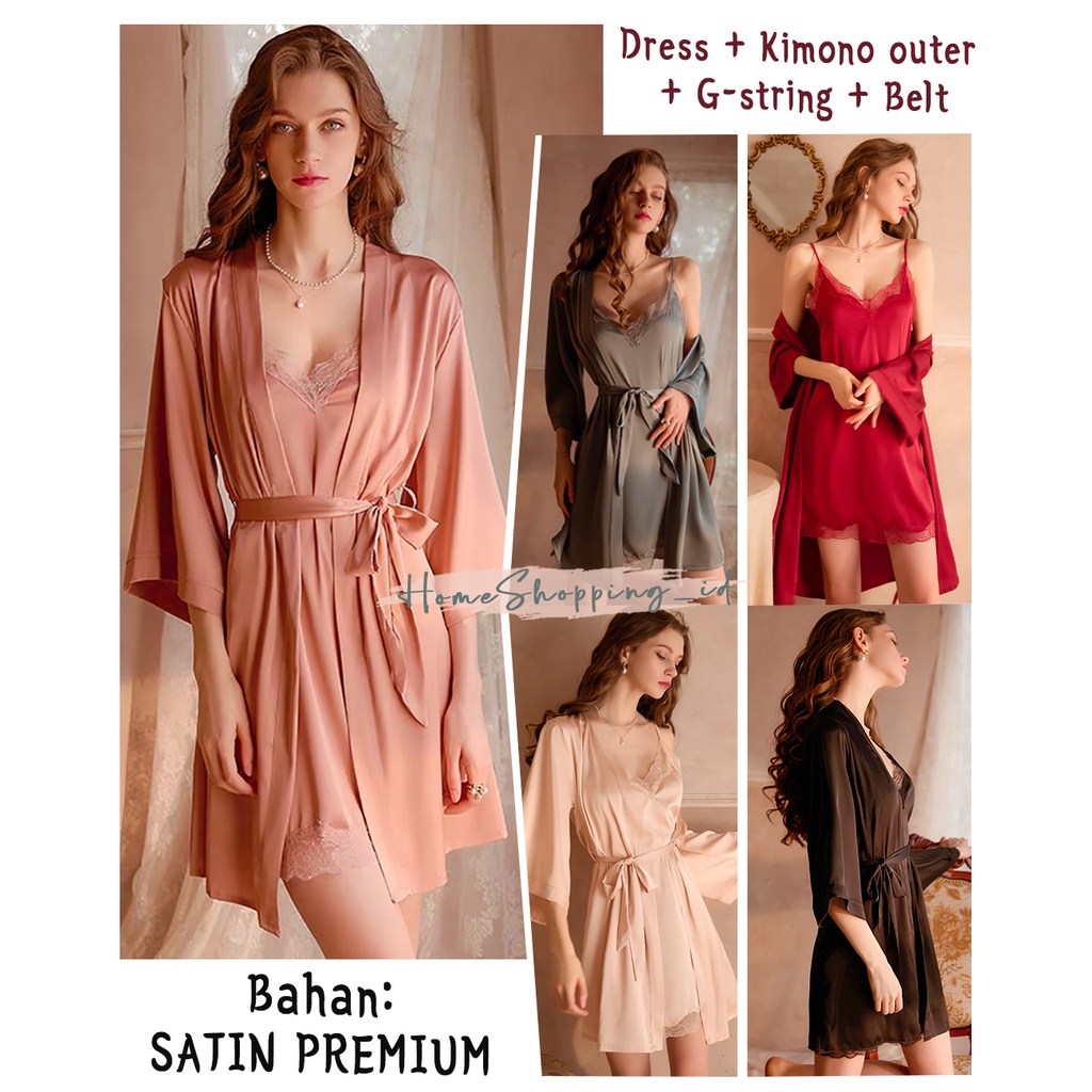 Kimono Lingerie Satin Set Baju Tidur Sexy Wanita / Sexy Lingerie Kimono Satin