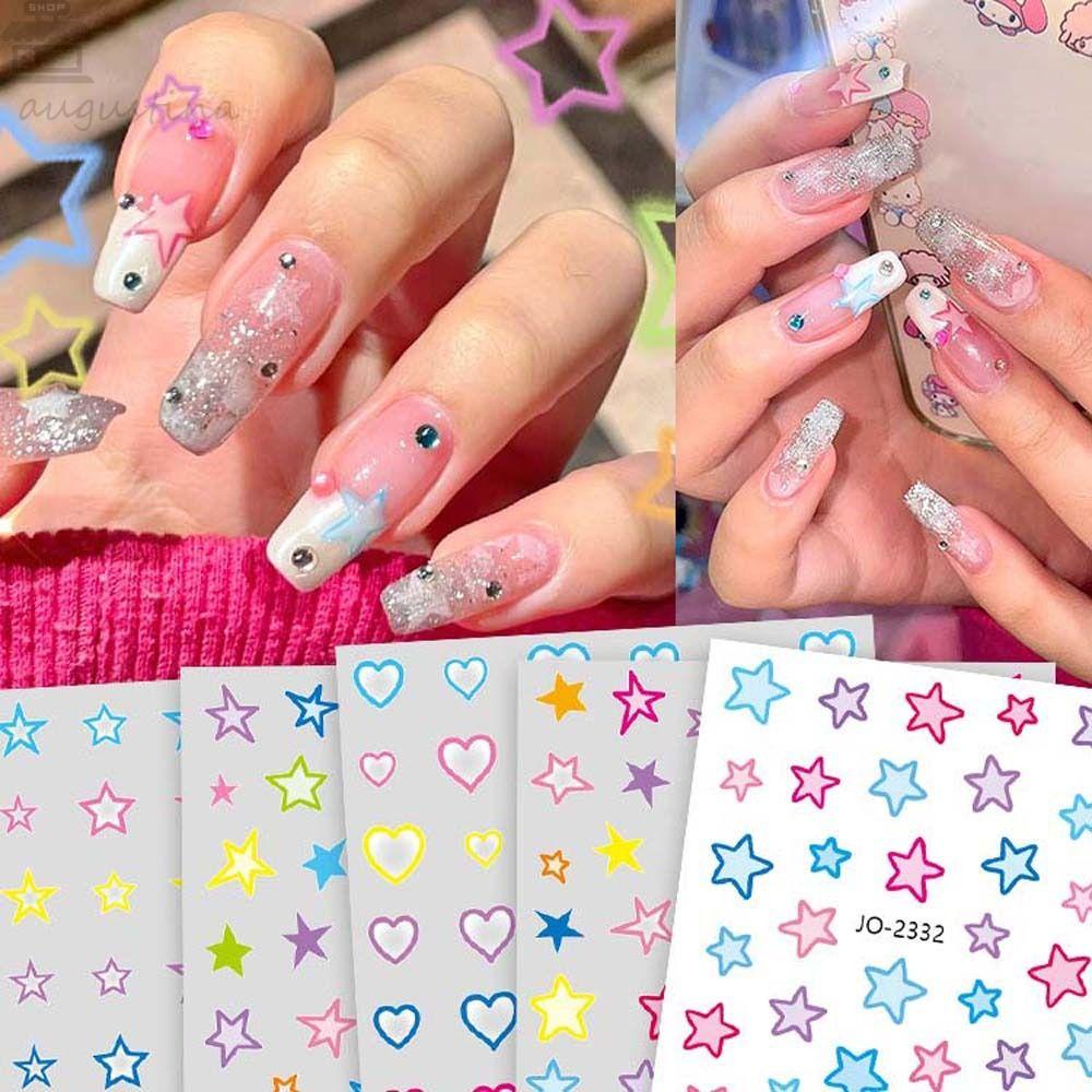 Agustina Kartun Stiker Kuku Fashion Perekat Diri Cinta Hati Manicure Aksesoris Sakura Heart Nail Stickers