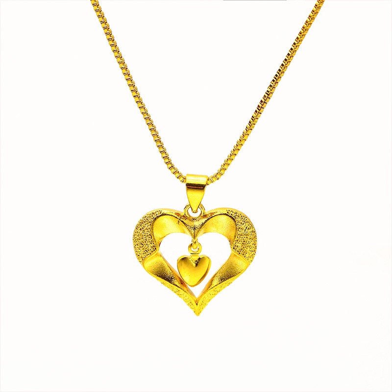Goldkingdom Perhiasan Fashion 24K Bangkok Aksesoris Ready Stock Cinta Wanita Kalung Kotak Rantai Melubangi Liontin Hati Lucu