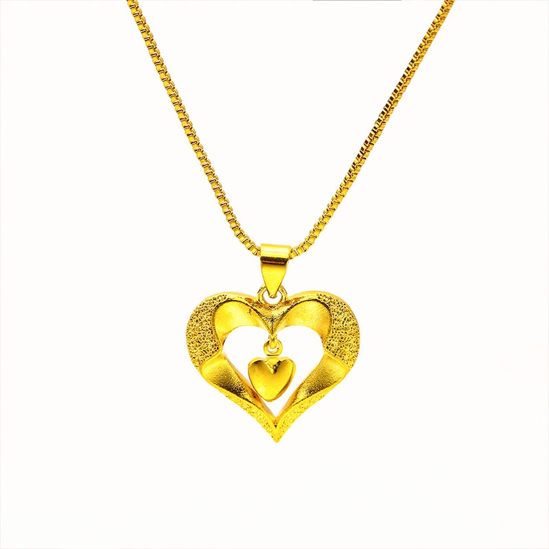 Goldkingdom Perhiasan Fashion 24K Bangkok Aksesoris Ready Stock Cinta Wanita Kalung Kotak Rantai Melubangi Liontin Hati Lucu