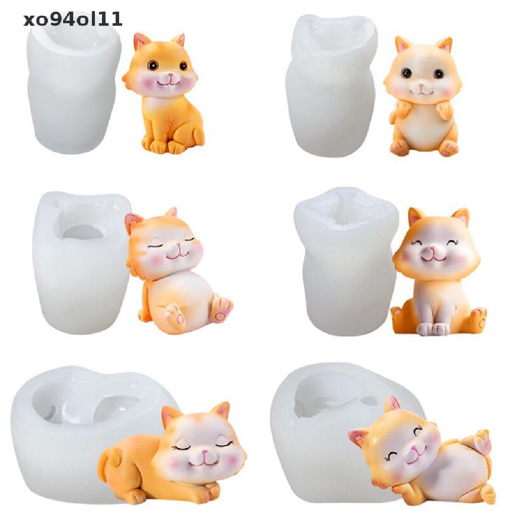 Xo 3D Kartun Kucing Resin Cetakan Kue Topper Cetakan Silikon DIY Alat Membuat Sabun OL