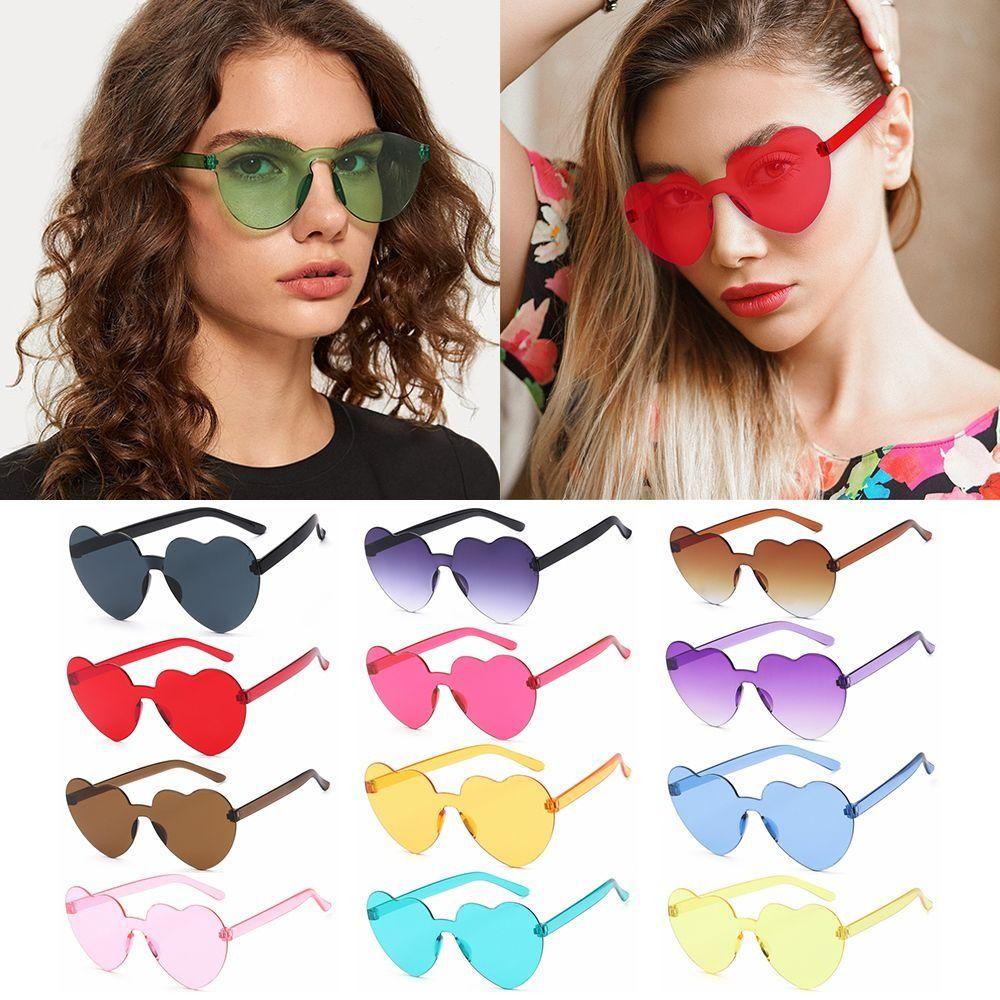 Lanfy Heart Sunglasses Fashion Travelv Anti-Uv Happy Birthday Pesta Cinta Heart Eyewear Rimless Sunglasses Properti Foto Perempuan Kacamata Matahari