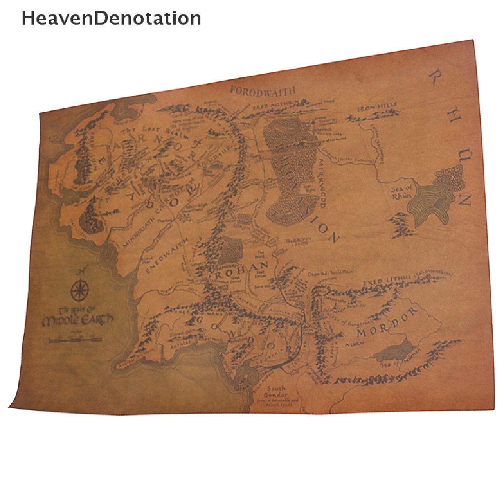 [HeavenDenotation] Tie LER Vintage Middle Earth Map On Poster Dekorasi Rumah Stiker Dinding 51x35.5cm HDV