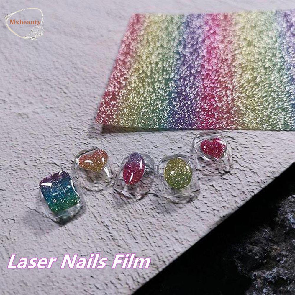 Mxbeauty Aurora Kuku Foil Gadis Korea 3D Kuku Decals Warna Gradien Perekat Diri Hologram Cellophane Kertas