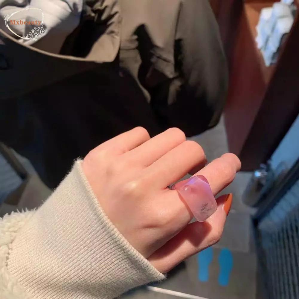 MXBEAUTY Elegant Resin Rings Trendy Transparent Finger Ring Women Fashion Jewelry Irregular Cool Retro Girls Geometric/Multicolor