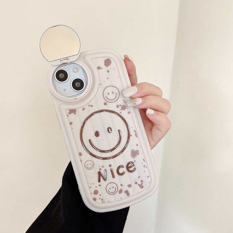 Rotatable Mirror Beige Nice Smile Girl Woman Soft Silicon Case HP iP iPhone 12 13 14 Pro Max 11 FTD Casing Apple