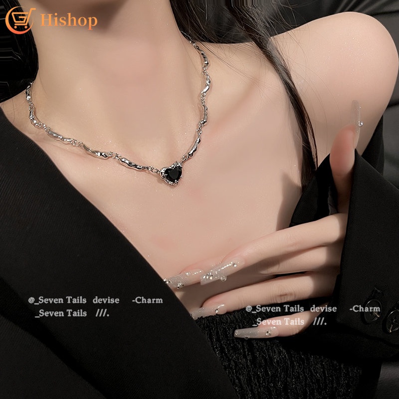 Kalung Sambung Solusi Hati Hitam Choker Rantai Klavikula Silver Untuk Aksesoris Perhiasan Wanita