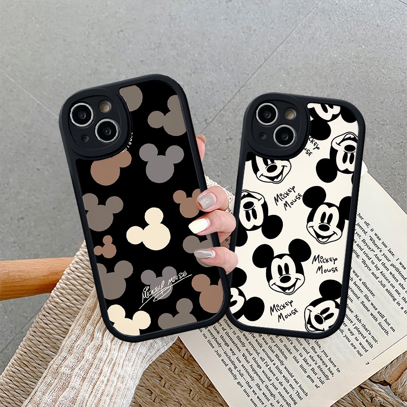 IPHONE Kartun Mickey Mouse Couple Case Kompatibel Untuk Iphone11Xr 7Plus 14 13 12 Pro Max X XS Max7 8 6 6s Plus SE 2020 Lucu Lensa Bulat Tpu Soft Phone Back Cover