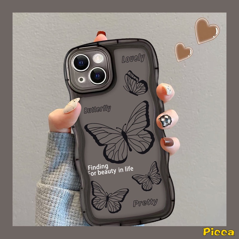 Casing Kupu-Kupu Romantis Redmi Note 12C 10A 10 9 A1 10C A1+9T 9A 9C NFC Redmi Note 11 8 9 11s 10 9s 10s 10 Pro Max Mi 11T Pro POCO M3 X3 NFC Pro Ins Retro Butterfly Lembut Bergelombang Sarung Tepi