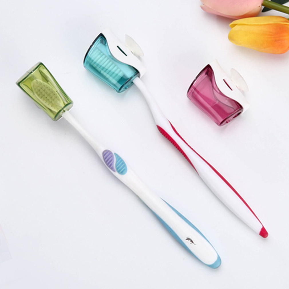 Travel Portable Penyimpanan Tutup Debu Sikat Gigi Tutup Kepala Pelindung Case Lengan Tetap Bersih Dipasang Di Dinding Suction Cup Toothbrush Holder