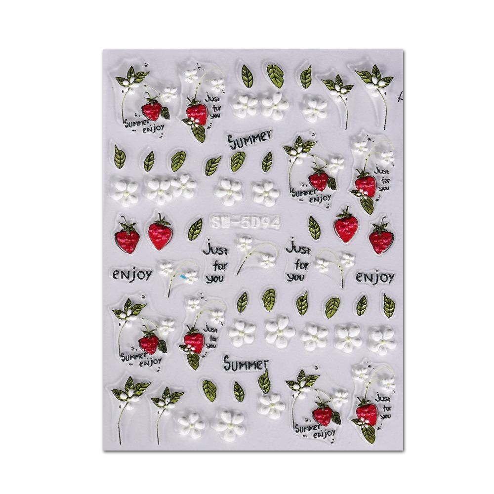 Needway Stiker Kuku Buah Fashion Jepang Daun Strawberry Lemon Self Adhesive Nail Dekorasi