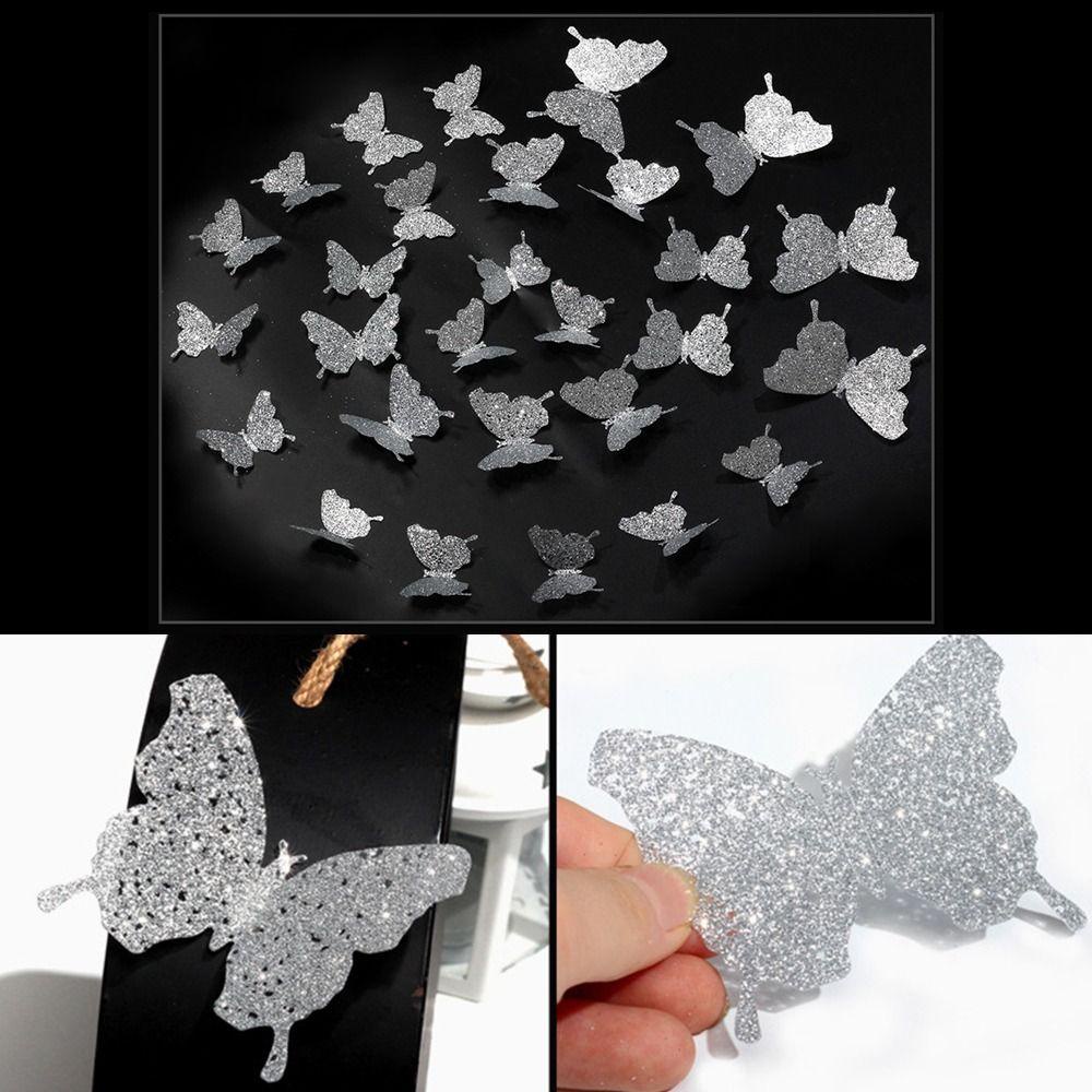 Populer 48PCS Stiker Kupu-Kupu 3D Ukuran Campur Nikmat Festival Pernikahan Dekorasi Rumah