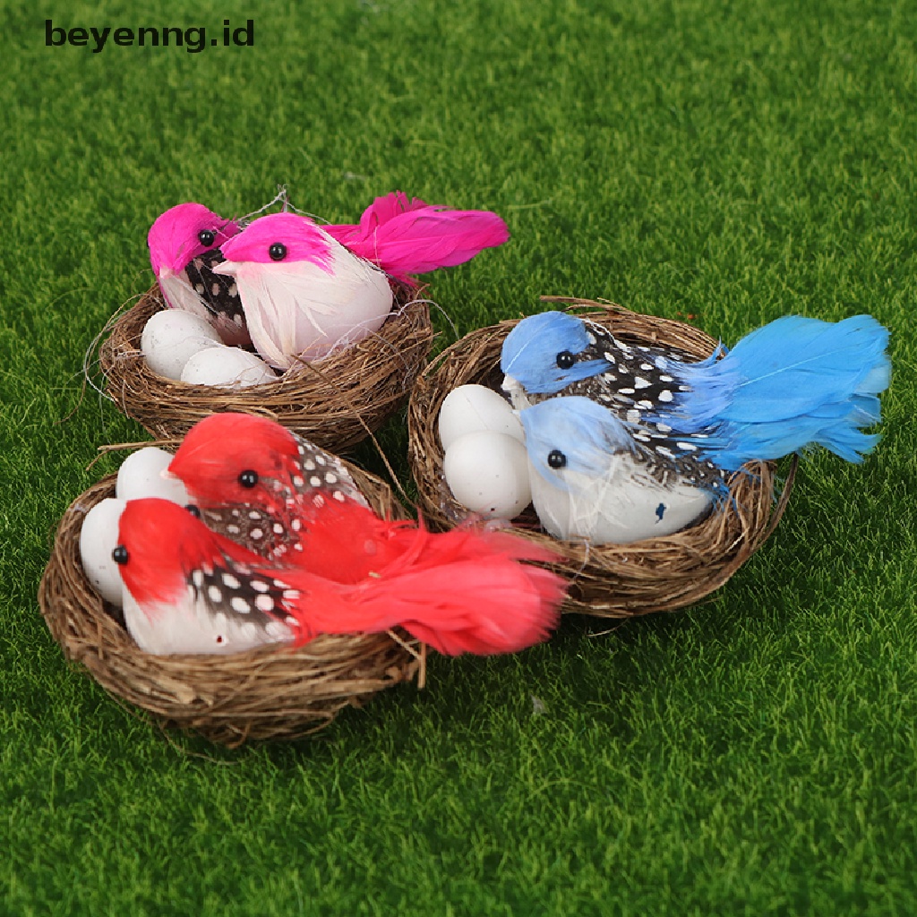 Beyen 1set Patung Burung &amp; Sarang &amp; Telur Buatan Beyen Kerajinan Kreatif ID