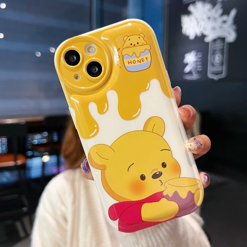 Cute Airbag Soft Case for IPhone 6S 7 8 Plus XR XS Max IPhone 11 12 13 14 Pro Max 14 Plus 7+ 8+ Cream Strawberry Bear Winnie The Bear Cartoon for Women Girl Missconnie Casing HP IPHONE 11 PRO MAX