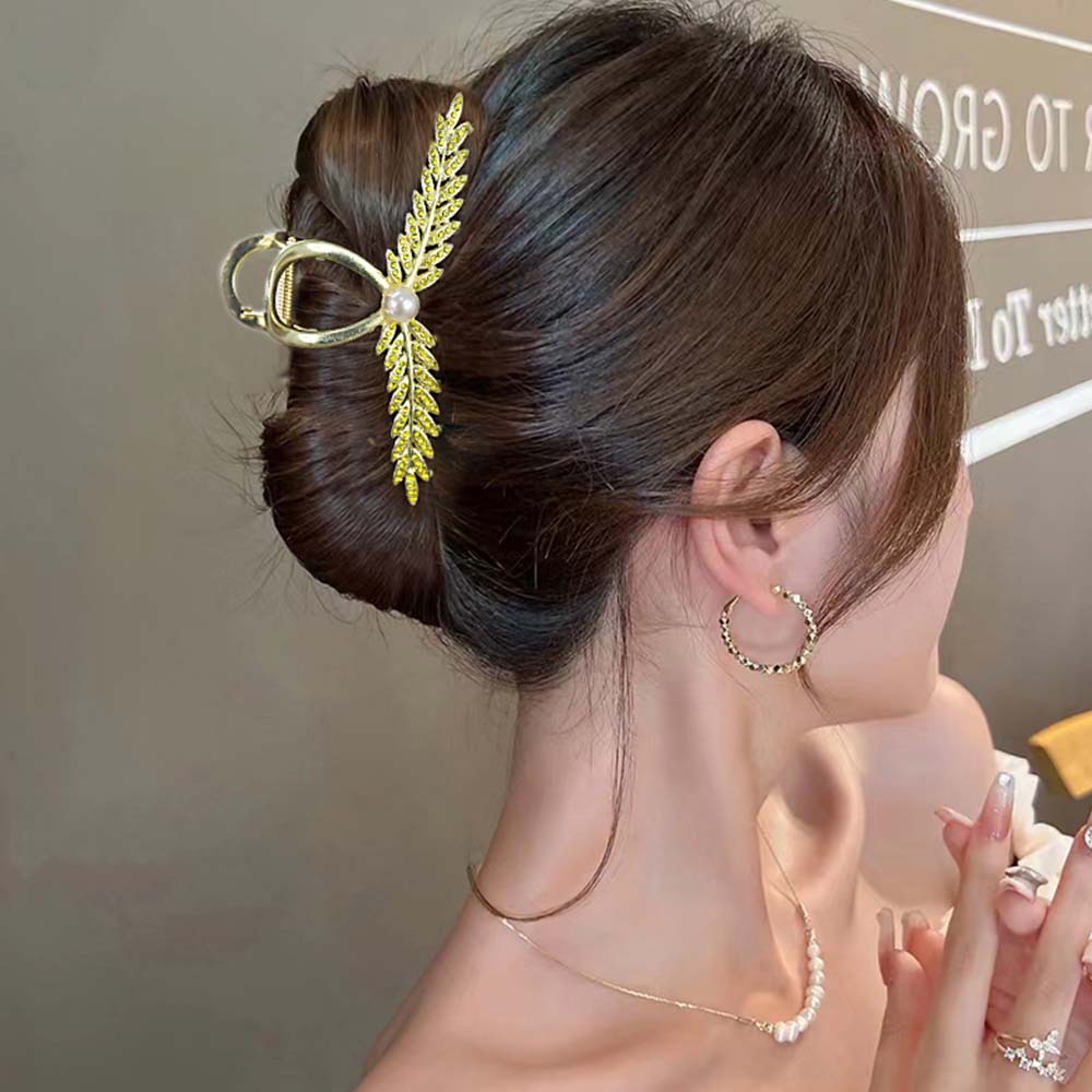 Baru Kristal Mengkilap Berlian Imitasi Gandum Telinga Logam Rambut Klip Elegan Hiu Cakar Klip Fashion Logam Mutiara Bunga Ponytail Klip Hiasan Kepala Untuk Aksesoris Rambut Gadis