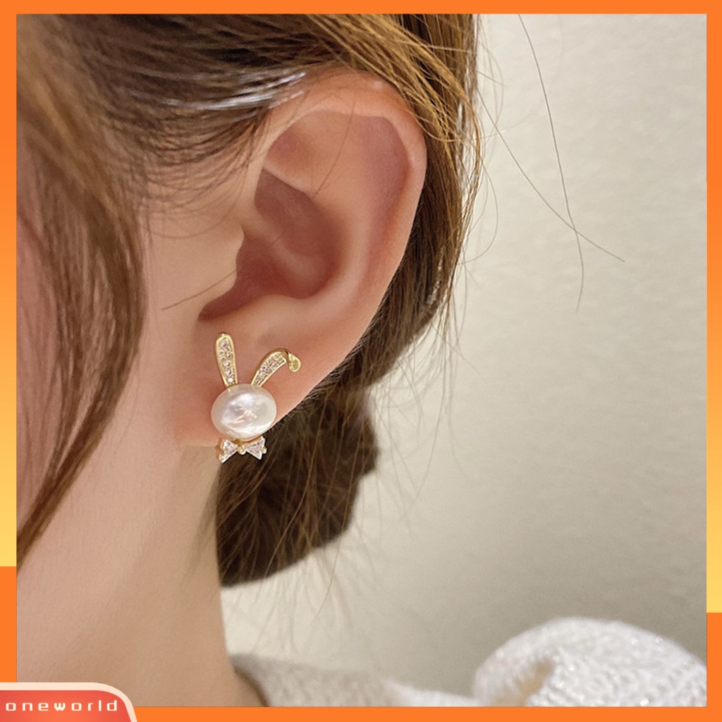 [EONE] 1pasang Ear Studs Animal Nikel Gratis Hypoallergenic Pengerjaan Halus Cubic Zirconia Dekorasi Tidak Luntur Mutiara Imitasi Stud Earrings Wanita Perhiasan