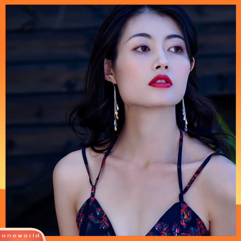 [EONE] 1pasang Anting Kait Dainty Elegan Temperamen Tinggi Bersinar Mempesona Kristal Imitasi Jumbai Anting Menjuntai Aksesoris Perhiasan