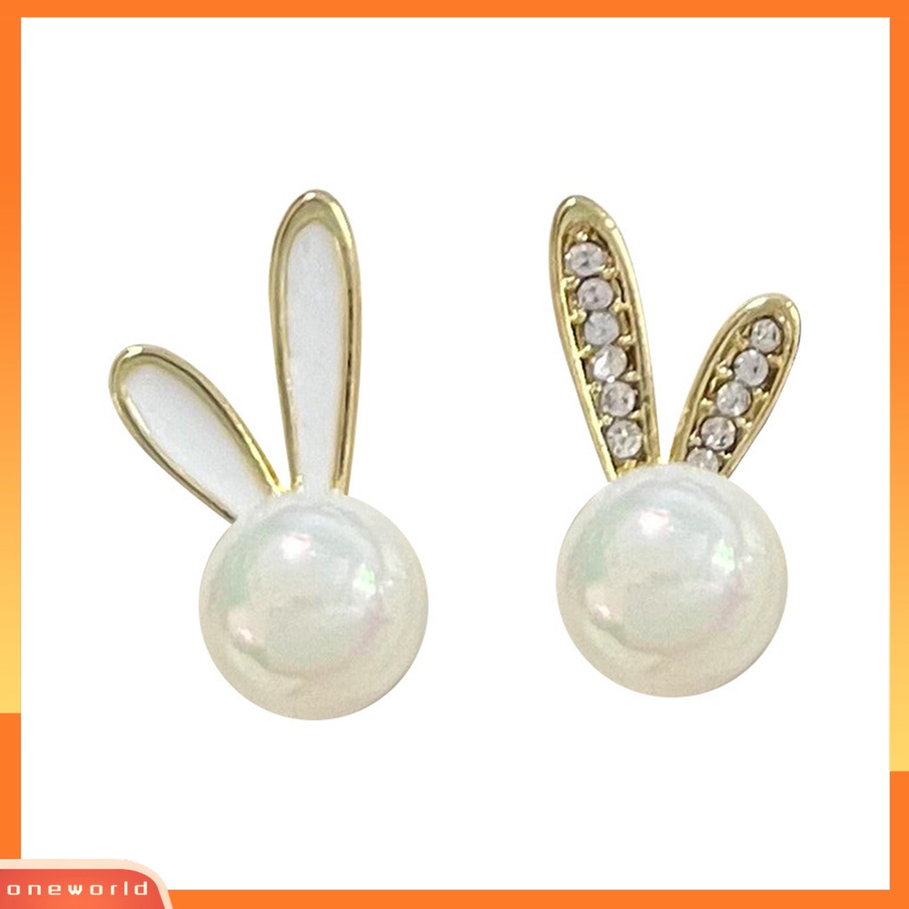 [EONE] 1pasang Ear Studs Berlian Imitasi Bertatahkan Dainty Hadiah Hari Valentine High Gloss Faux Pearl Rabbit Kelinci Wanita Anting Fashion Perhiasan