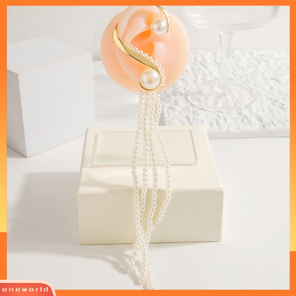 [EONE] 1pc Klip Telinga Berlebihan Temperamen Panjang Tidak Teratur Non Piercing Hias Hadiah Mutiara Imitasi Rumbai Liontin Anting Wanita Perhiasan Untuk Pesta