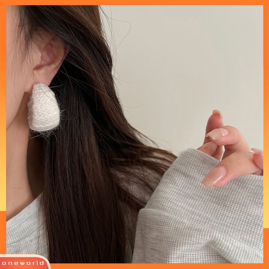 [EONE] 1pasang Anting Pejantan Berbentuk C- Handmade Benang Katun Dikepang Geometris Hadiah Musim Gugur Musim Dingin Warna Solid Setengah Hoop Wanita Anting-Anting Fashion Perhiasan