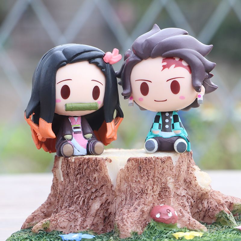 4pcs Anime Demon Slayer Figure Nezuko Tanjirou Q Versi Boneka Kawaii PVC Model Patung Koleksi Mainan Anak Figure