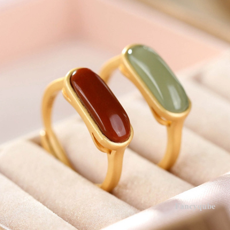 Baru Hetian Jasper Cincin Untuk Wanita Indah Cahaya Mewah Gaya Etnik Pesta Pertunangan Perhiasan Perak Dapat Disesuaikan