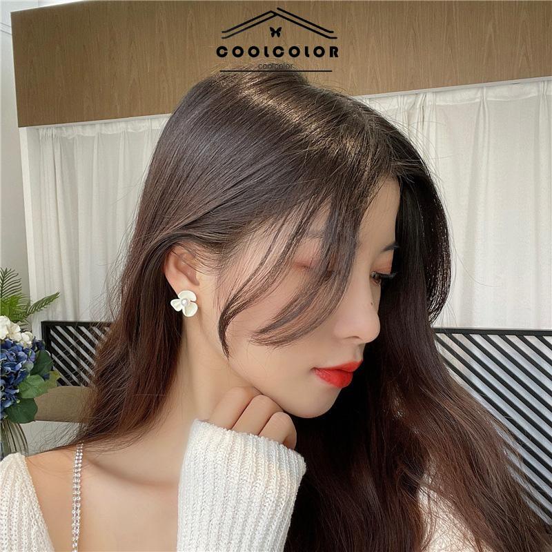 COD❤️Anting S925 Perak Bunga Mutiara Korea Kecil Sepasang Putih Susu Stud Earrings Anting Tusuk Motif Vintage Fashion Impor Murah Aksesoris Wanita Ins