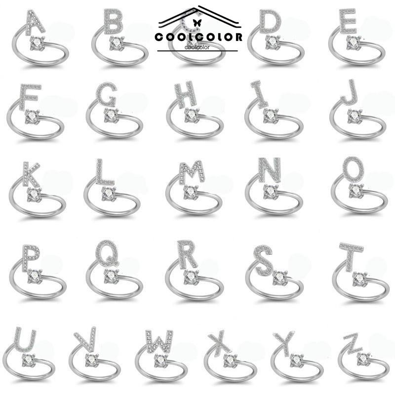 COD❤️Cincin Model Terbuka Desain 26 Huruf Bahan Alloy Aksen Berlian Imitasi Untuk Wanita- cl