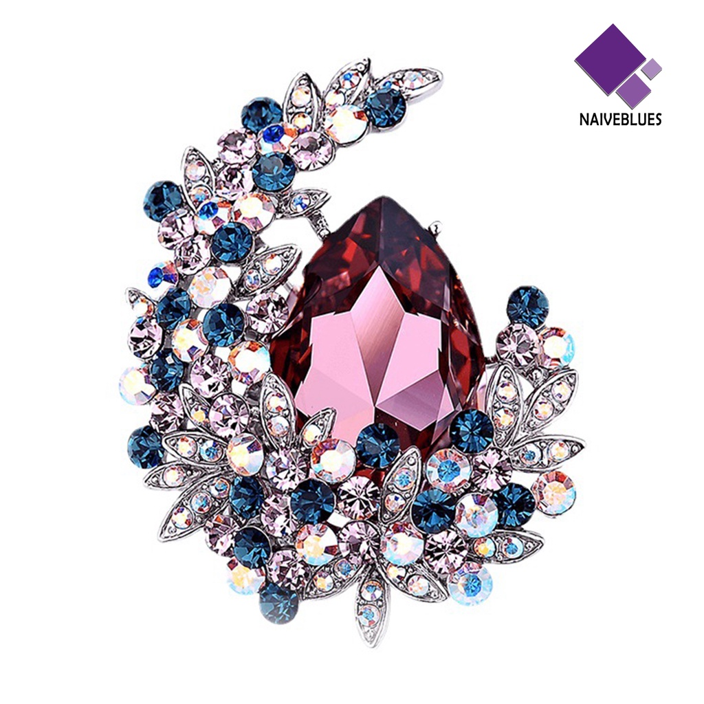 &lt; Naiveblues &gt; Bros Pin Elegan Temperamen Kristal Imitasi Mengkilap Hias Kilau Cerah Hadiah Wanita Bulan