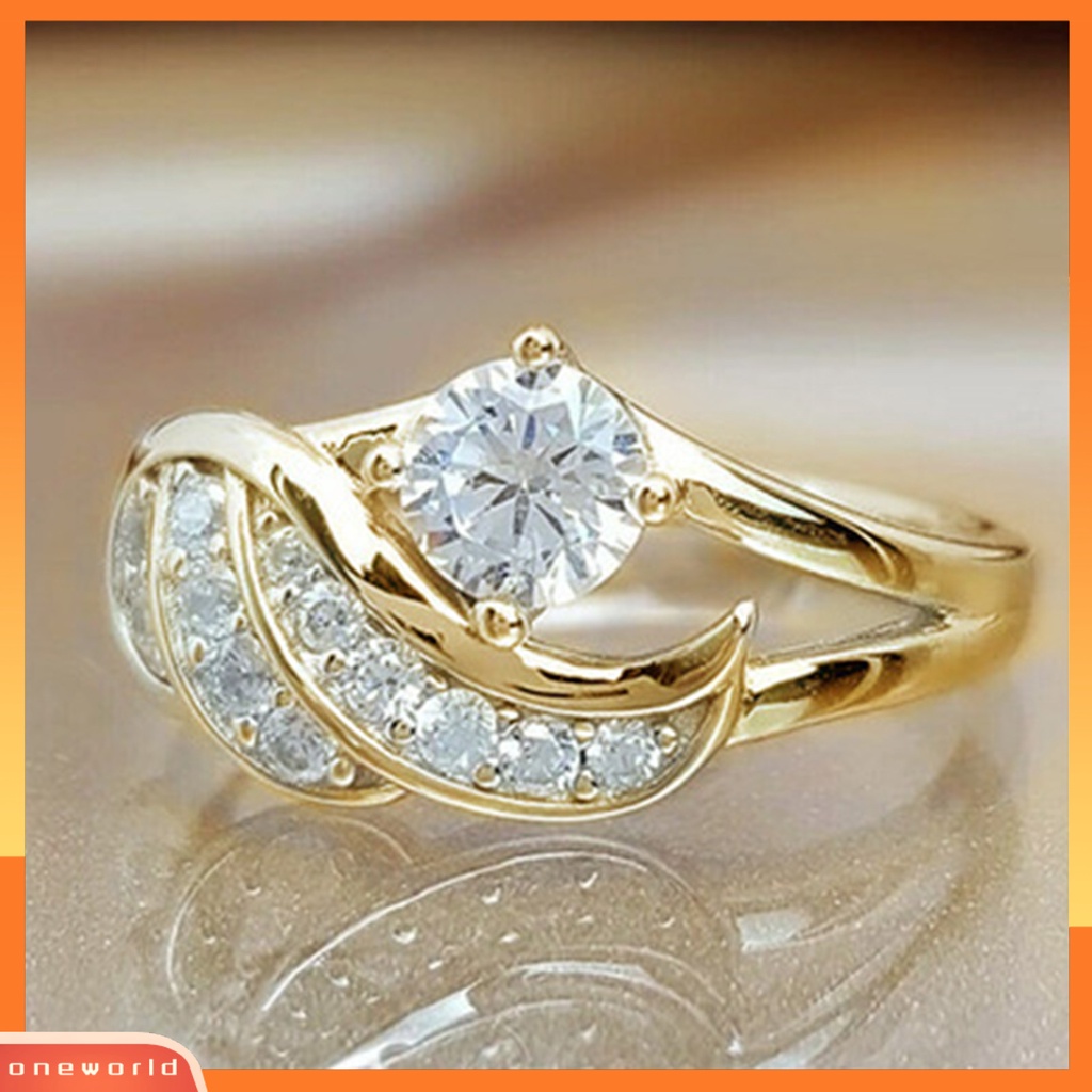 [EONE] Wanita Cincin Cubic Zirconic Hias Bulat Alloy Bentuk Sayap Malaikat Cincin Kawin Cincin Lamaran