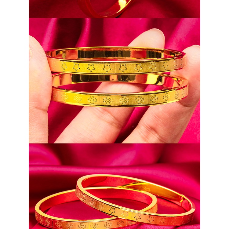 Goldkingdom Perhiasan Fashion 24K Bangkok Aksesoris Ready Stock Gelang snap Wanita pentagram Daun Wanita simple