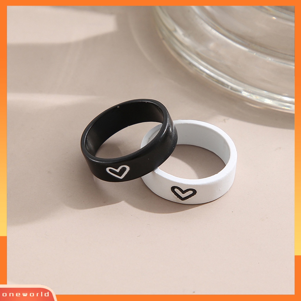 [EONE] 1pasang Cincin Pasangan Warna Kontras Temperamen Hadiah Valentine Teman Baik Lucu Berbentuk Hati Jari Cincin Untuk Anniversary