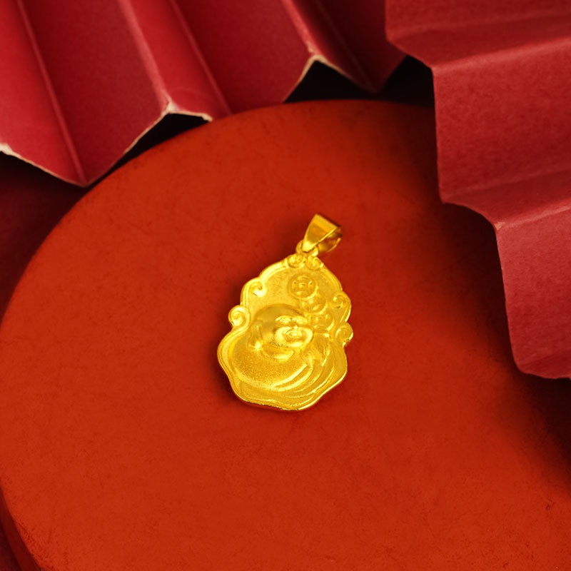 Goldkingdom Fashion Perhiasan 24K Bangkok Aksesoris Ready Stock Satu Daun Berani Kalung Maitreya Buddha Liontin Adjustable Tali Hitam Wanita Pria