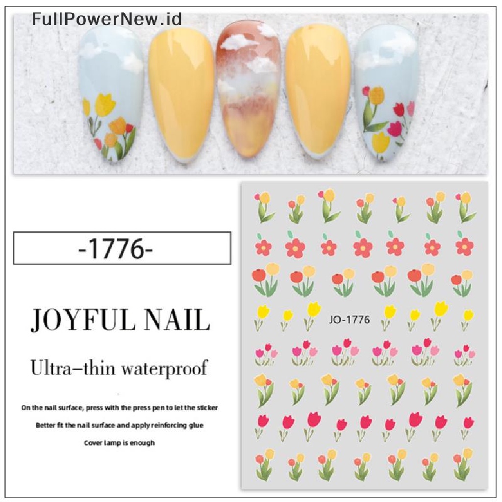 Power Stiker Kuku Tulip Kelopak Bunga Kecil Daun Stiker Kuku Tape Anti Air Back ID