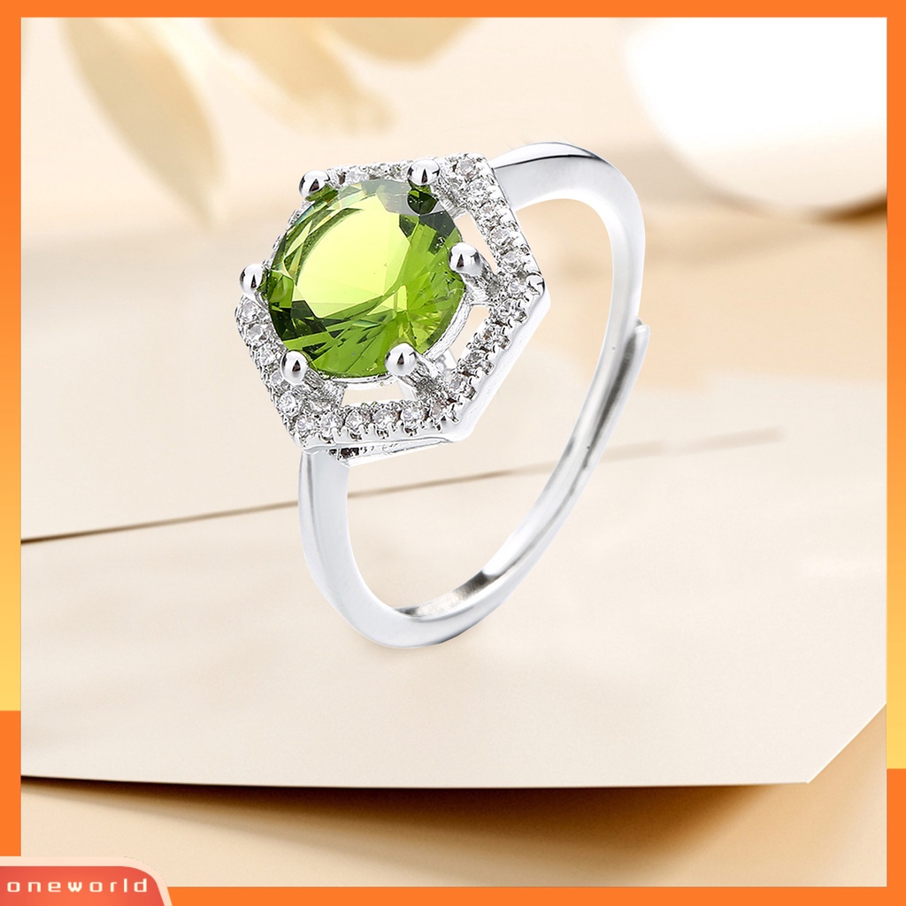 [EONE] Wanita Cincin Vintage Hexagonal Berongga Keluar Mengkilap Cubic Zirconia Pembukaan Yang Dapat Disesuaikan Hadiah Hias Faux Gemstone Finger Ring Wedding Band Perhiasan Aksesori