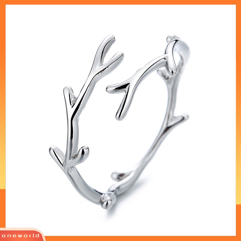 [EONE] Open Ring Adjustable Geometris Electroplating Tanduk Menawan Dekorasi Tahan Aus Cabang Sederhana Daun Cincin Tipis Aksesori Perhiasan